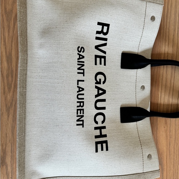YSL Rive Gauche Canvas Tote in White Linen - Picture 4 of 14
